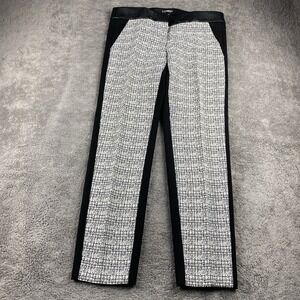 Express Columnist Tweed Pants Womens 6R Black White Faux Leather Mid Rise